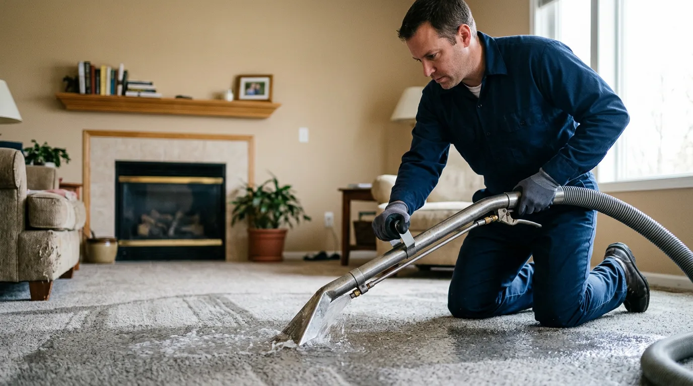 Water damage restoration technician working near Woodland, IL